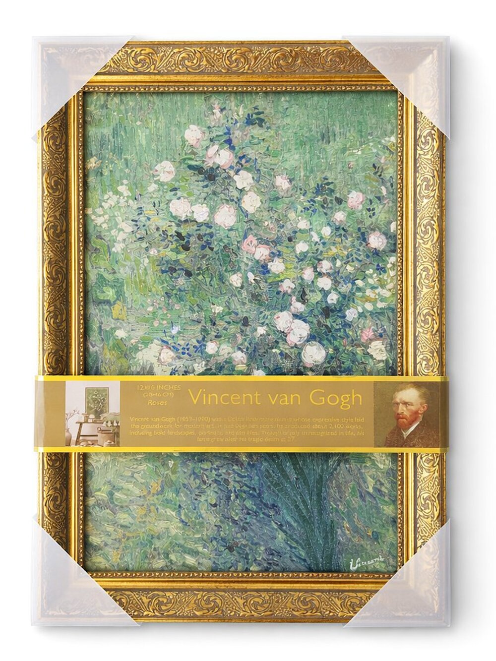 Vincent Van Gogh Roses Framed Painting Hand Touched Print 12" X 18" Reproduction